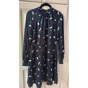 Banana Republic Cherry Print Long Sleeve  Fit And‎ Flare Dress Peep Back Size 4